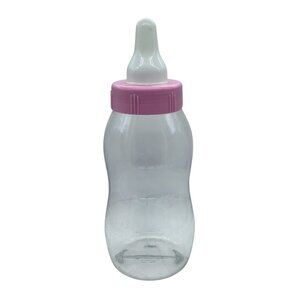 Large Transparent Plastic Baby Bottle Pink Cap & White Nipple Party Decor 11"